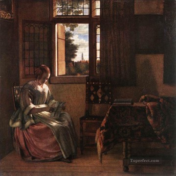 Pieter de Hooch Painting - Woman Reading a Letter genre Pieter de Hooch